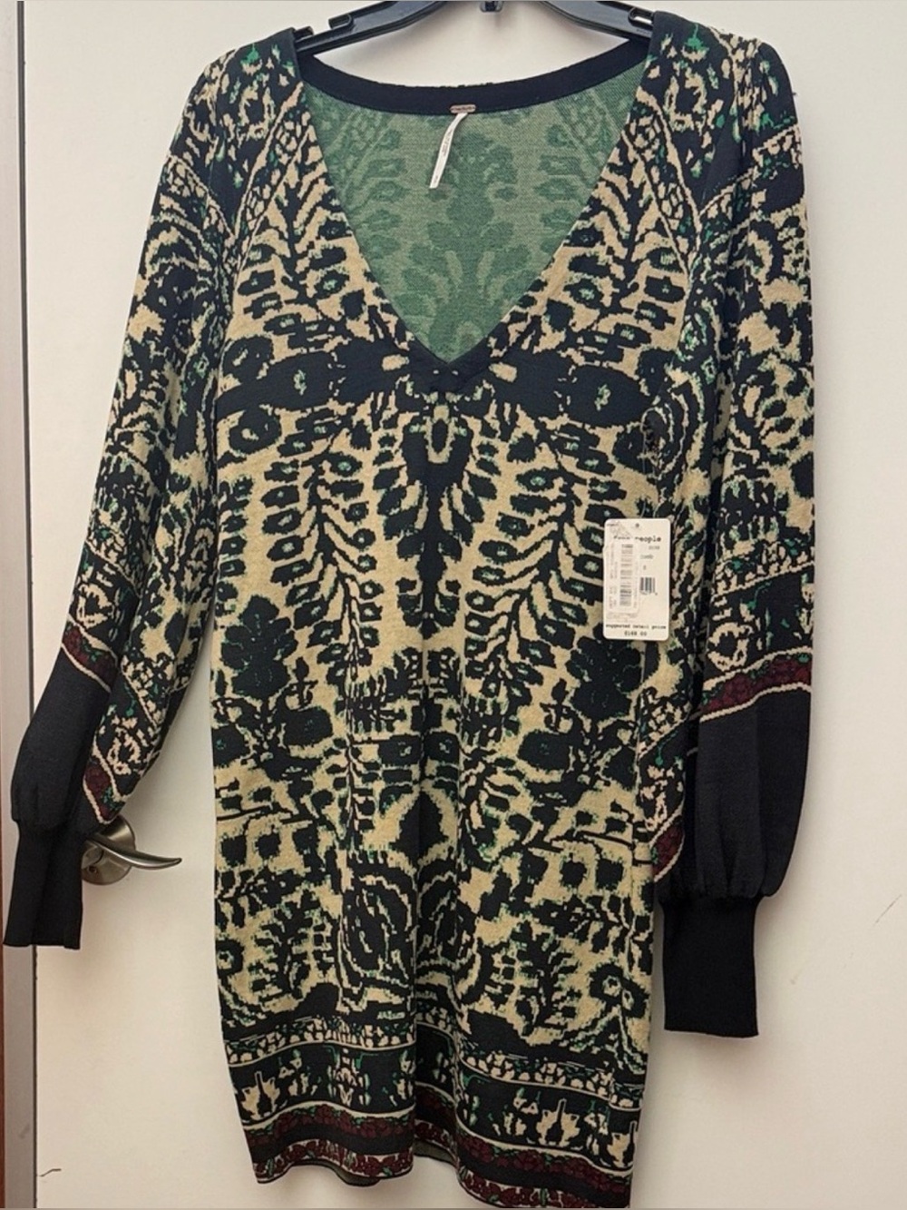 Free People Printed Mini Dress in Black & Green Size Small NWT
